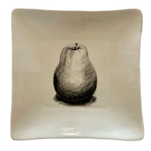 Artful Environments Ceramic Square Platter Charcoal Drawn Pear Image 9” …